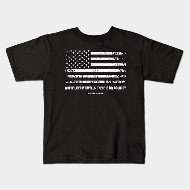 American flag, Benjamin Franklin Kids T-Shirt by Garment Monkey Co.